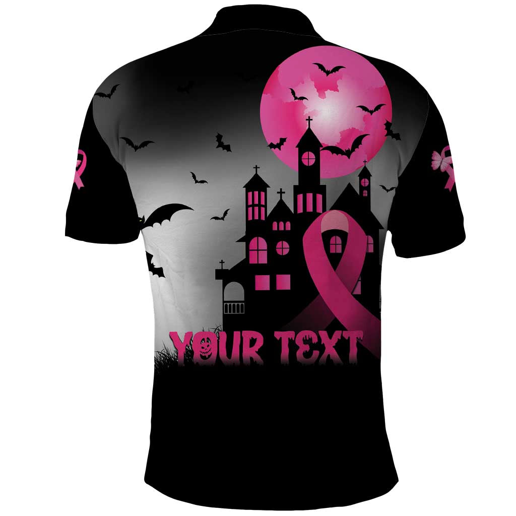 Personalized At Halloween We Think Pink Polo Shirt Pink Ribbon Butterflies LT01