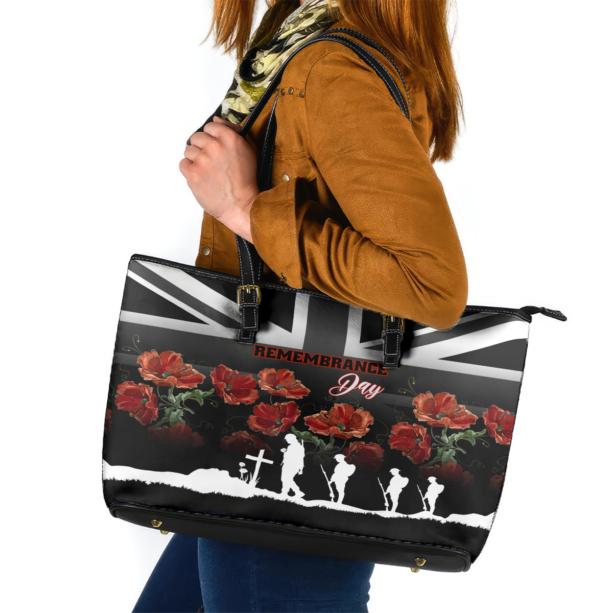 Remembrance Day Leather Tote Bag Lest We Forget Poppy Flower LT01