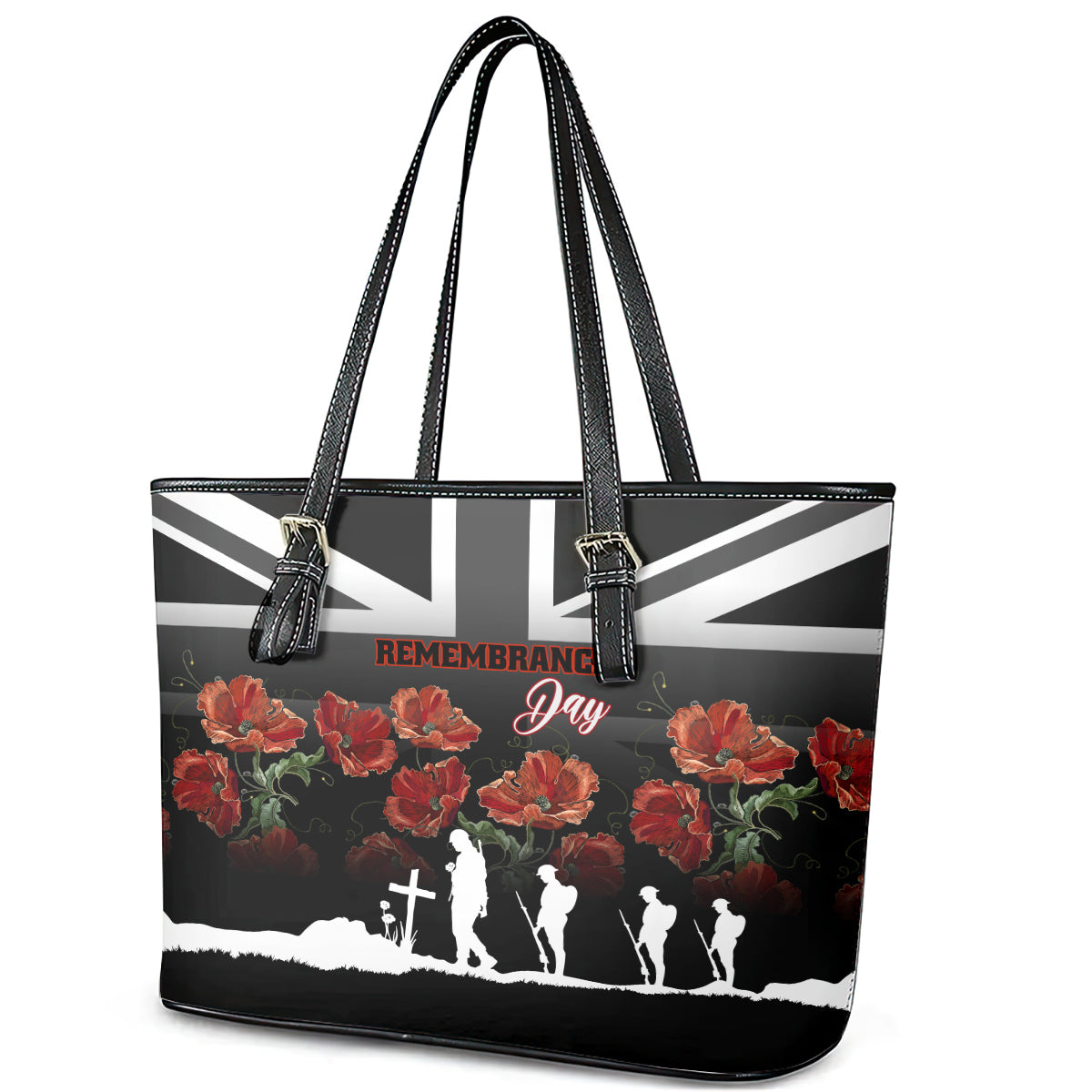 Remembrance Day Leather Tote Bag Lest We Forget Poppy Flower LT01