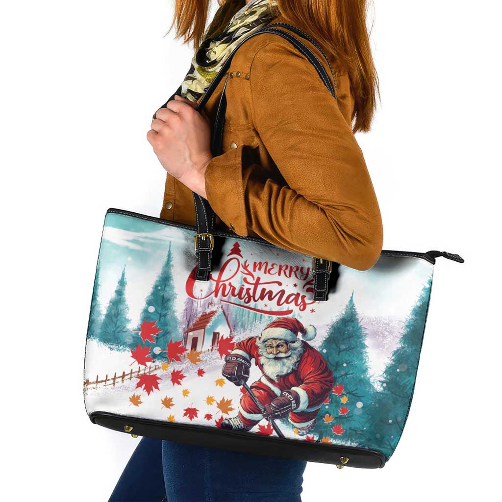 Canada Santa Playing Hockey Leather Tote Bag LT01