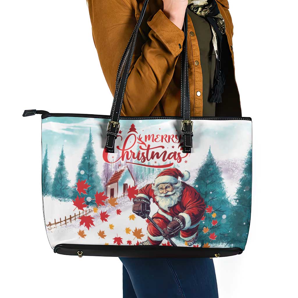 Canada Santa Playing Hockey Leather Tote Bag LT01