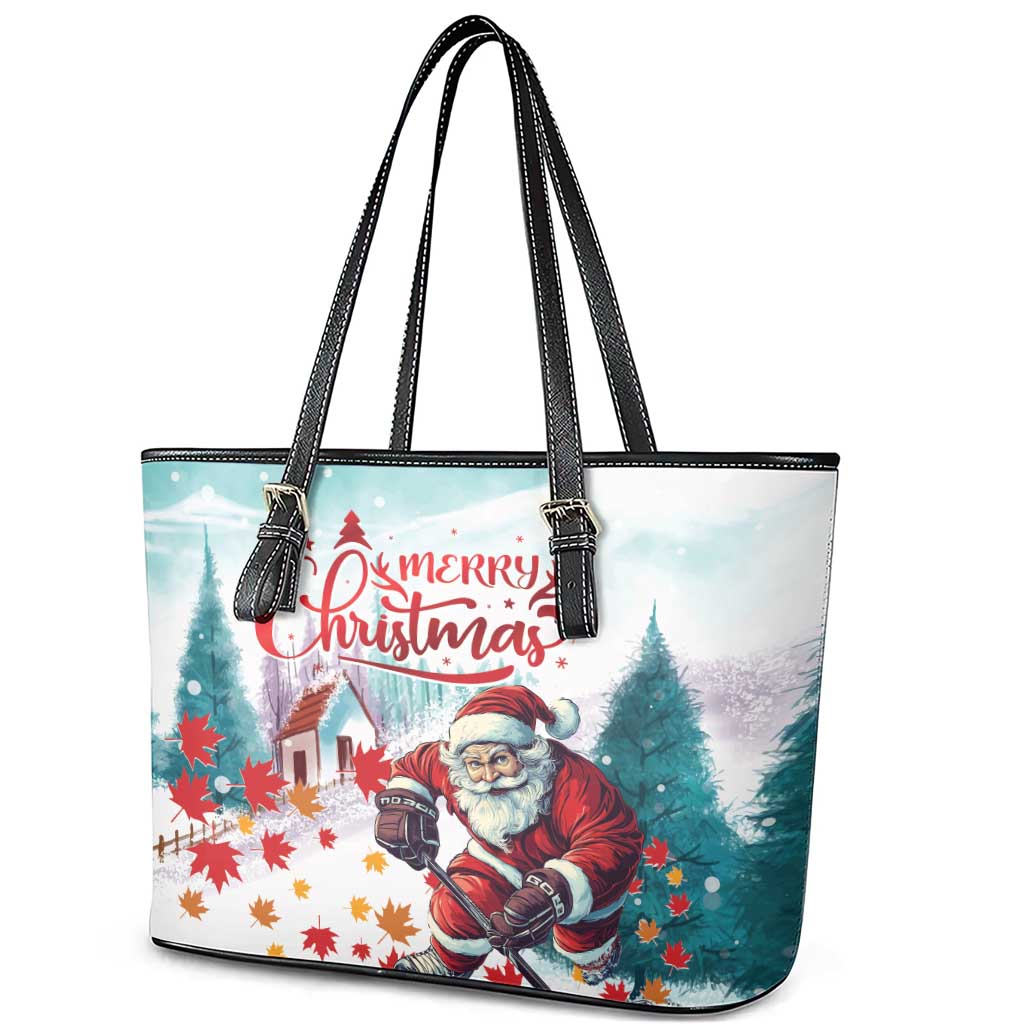 Canada Santa Playing Hockey Leather Tote Bag LT01