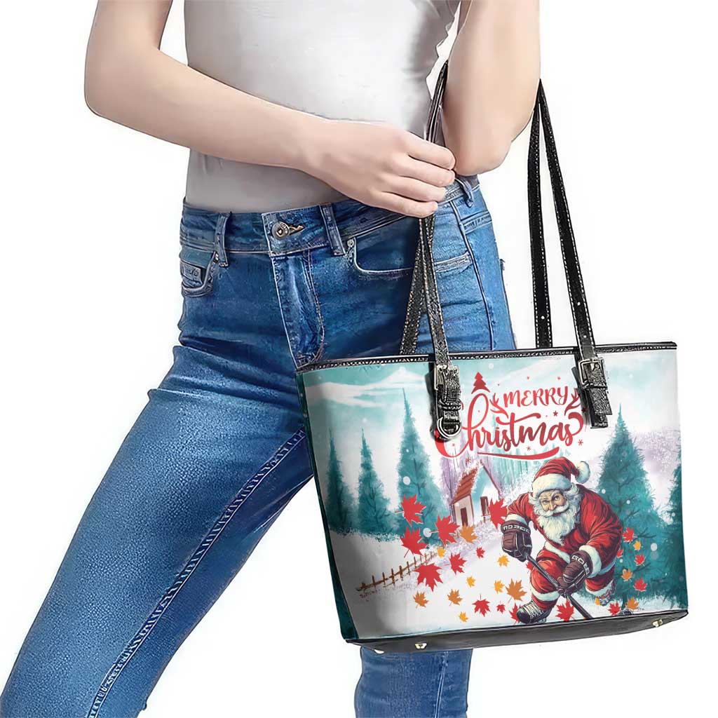 Canada Santa Playing Hockey Leather Tote Bag LT01