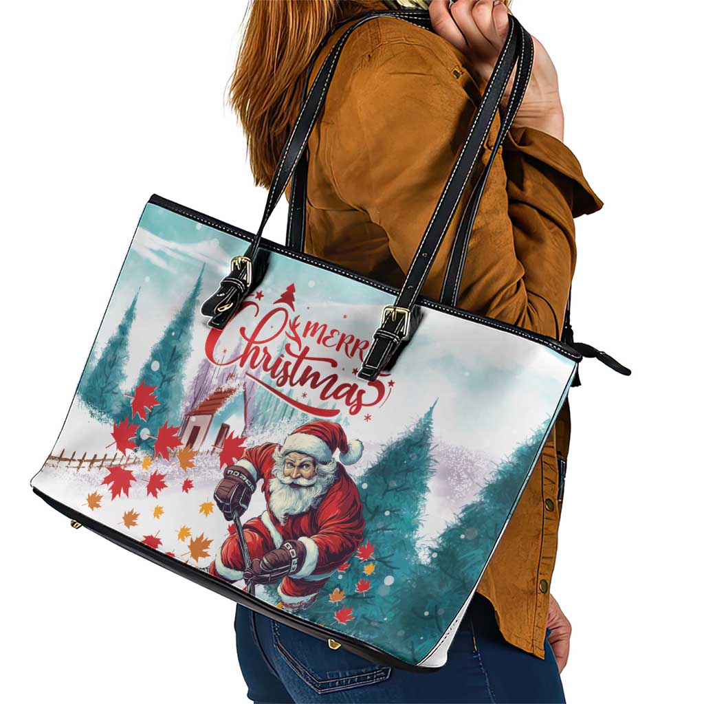 Canada Santa Playing Hockey Leather Tote Bag LT01