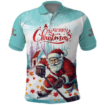 Personalized Canada Santa Playing Hockey Polo Shirt LT01