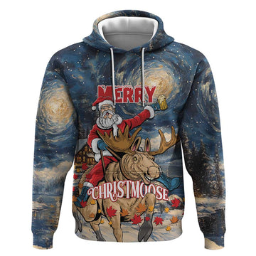 Personalized Merry Christmoose Hoodie Santa Claus Riding Moose Starry Night LT01