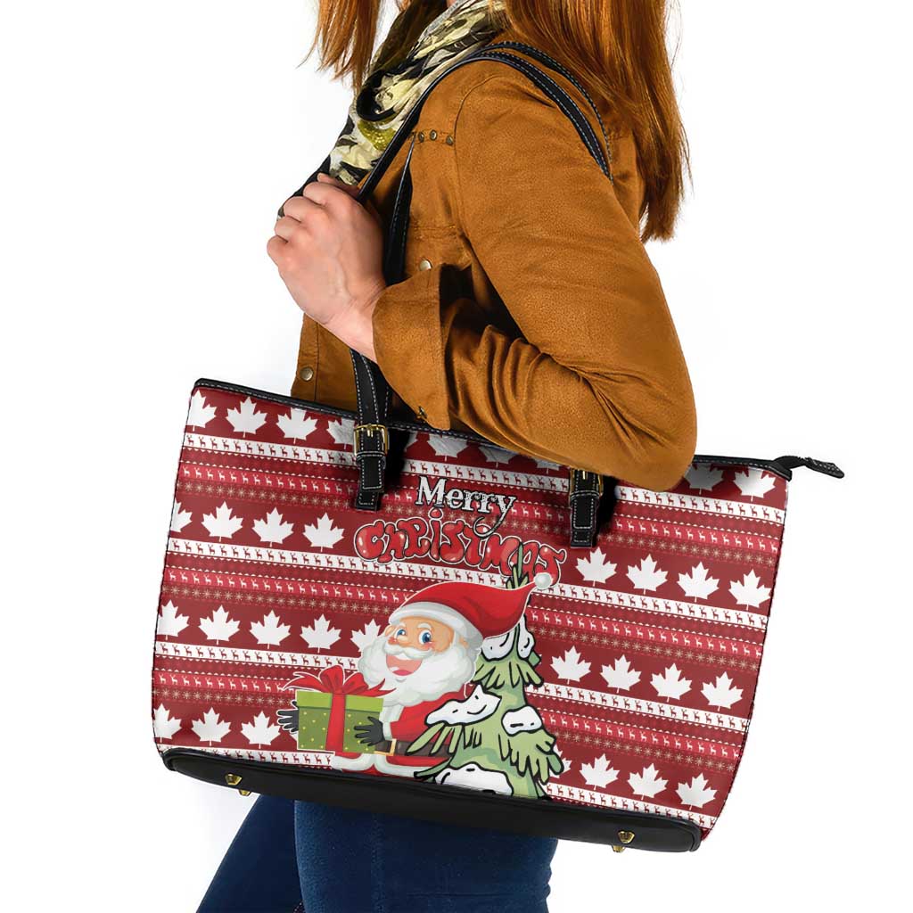 Canada Christmas Leather Tote Bag Maple Leaf Pattern LT01