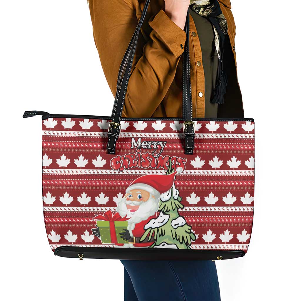 Canada Christmas Leather Tote Bag Maple Leaf Pattern LT01