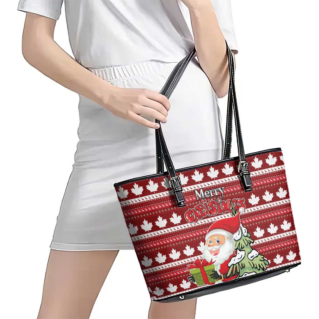 Canada Christmas Leather Tote Bag Maple Leaf Pattern LT01