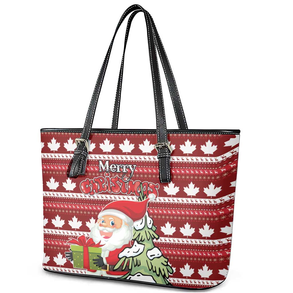 Canada Christmas Leather Tote Bag Maple Leaf Pattern LT01