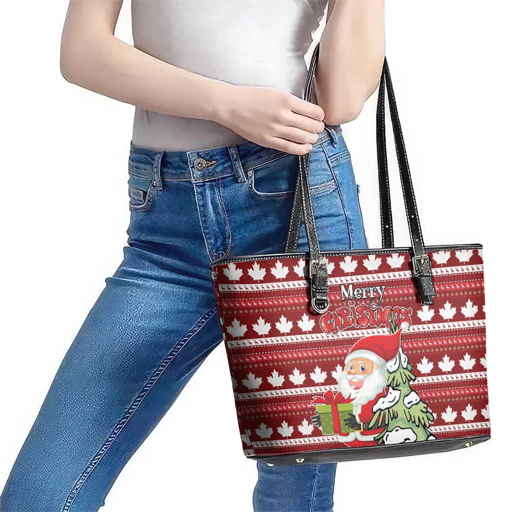 Canada Christmas Leather Tote Bag Maple Leaf Pattern LT01