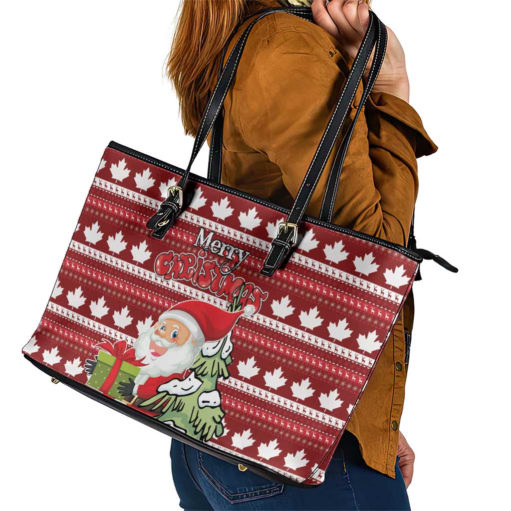 Canada Christmas Leather Tote Bag Maple Leaf Pattern LT01
