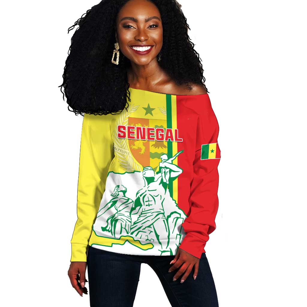 Senegal Independence Day Off Shoulder Sweater - Un Peuple, Un But, Une Foi, 64th Anniversary LT01