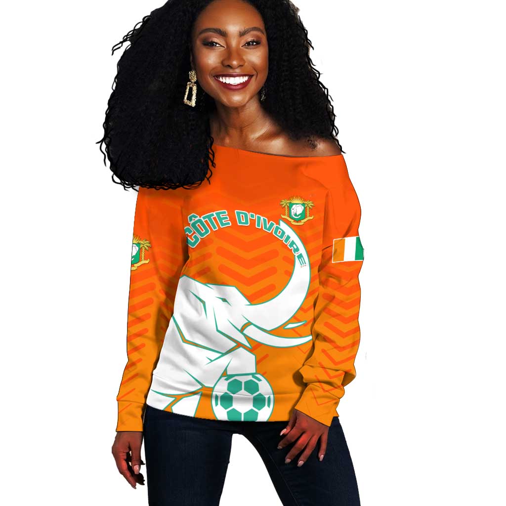 Ivory Coast Football Off Shoulder Sweater - Go Les Elephants LT01
