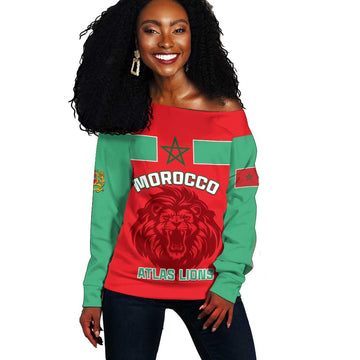 Morocco Football Off Shoulder Sweater - Go The Atlas Lions LT01