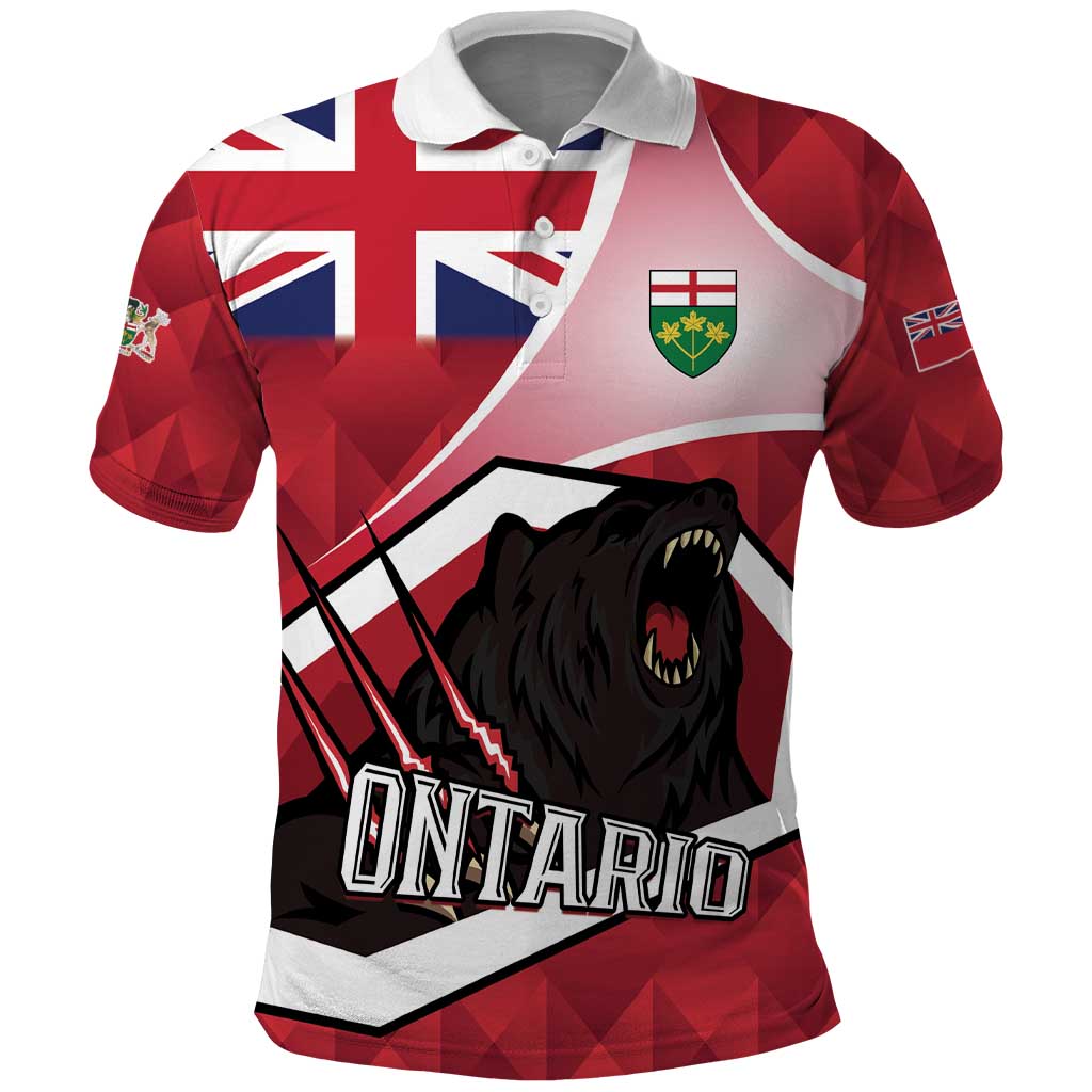 Personalized Canada Ontario Province Polo Shirt Black Bear Flag Stylized LT01