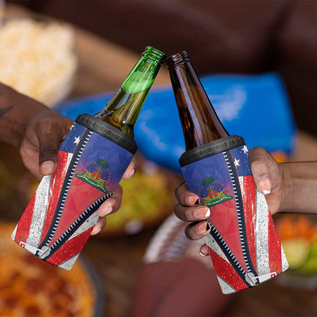 Haitian Americans Zipper Stylized 4 in 1 Can Cooler Tumbler Haiti Heritage Month 2025 LT01