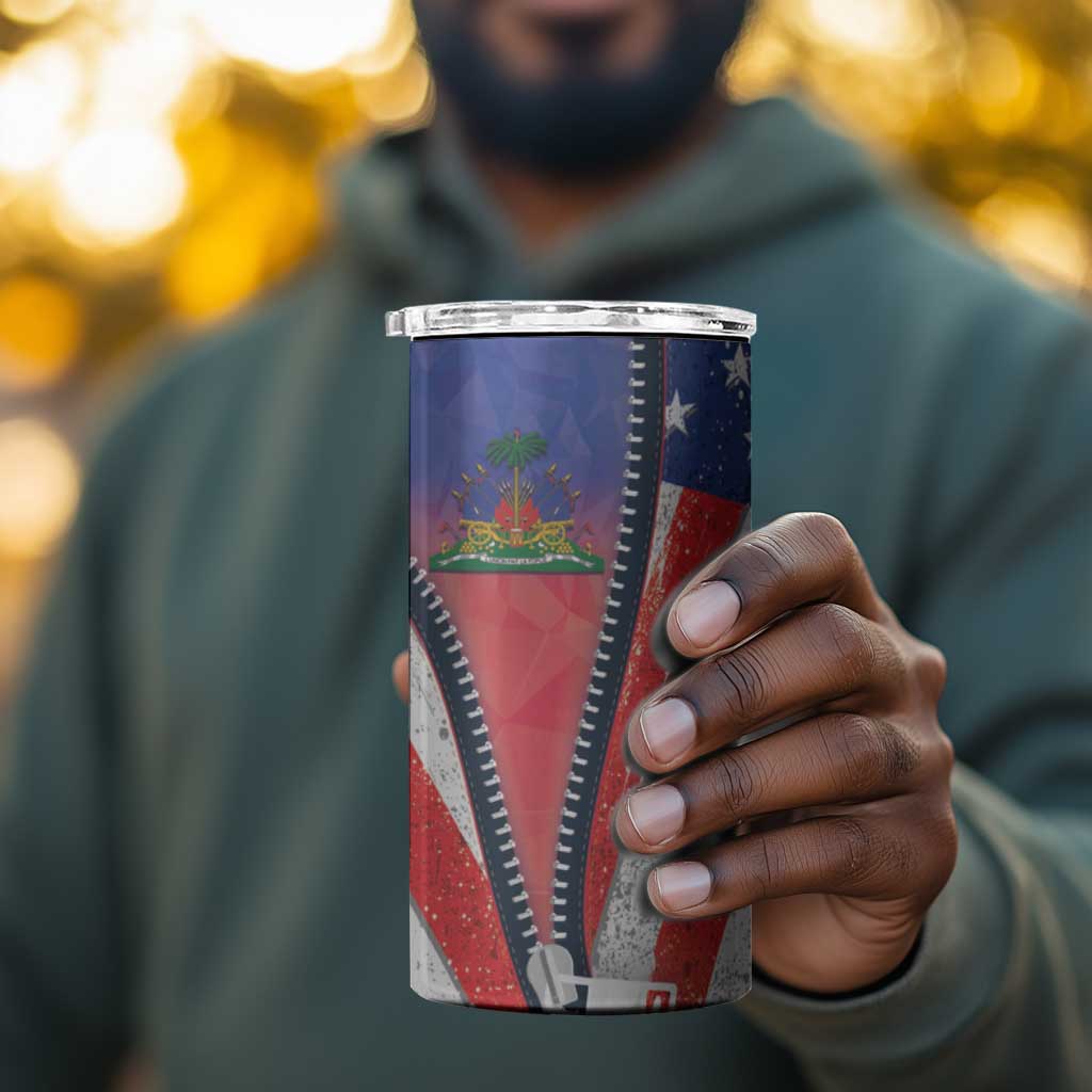 Haitian Americans Zipper Stylized 4 in 1 Can Cooler Tumbler Haiti Heritage Month 2025 LT01