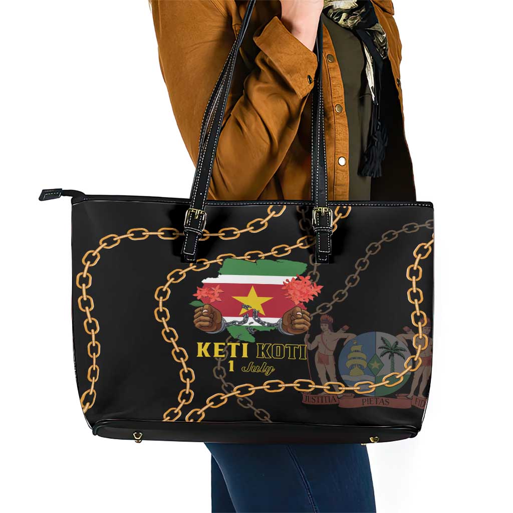 Suriname Keti Koti Leather Tote Bag Kettingsnijden Prisiri Manspasi LT01