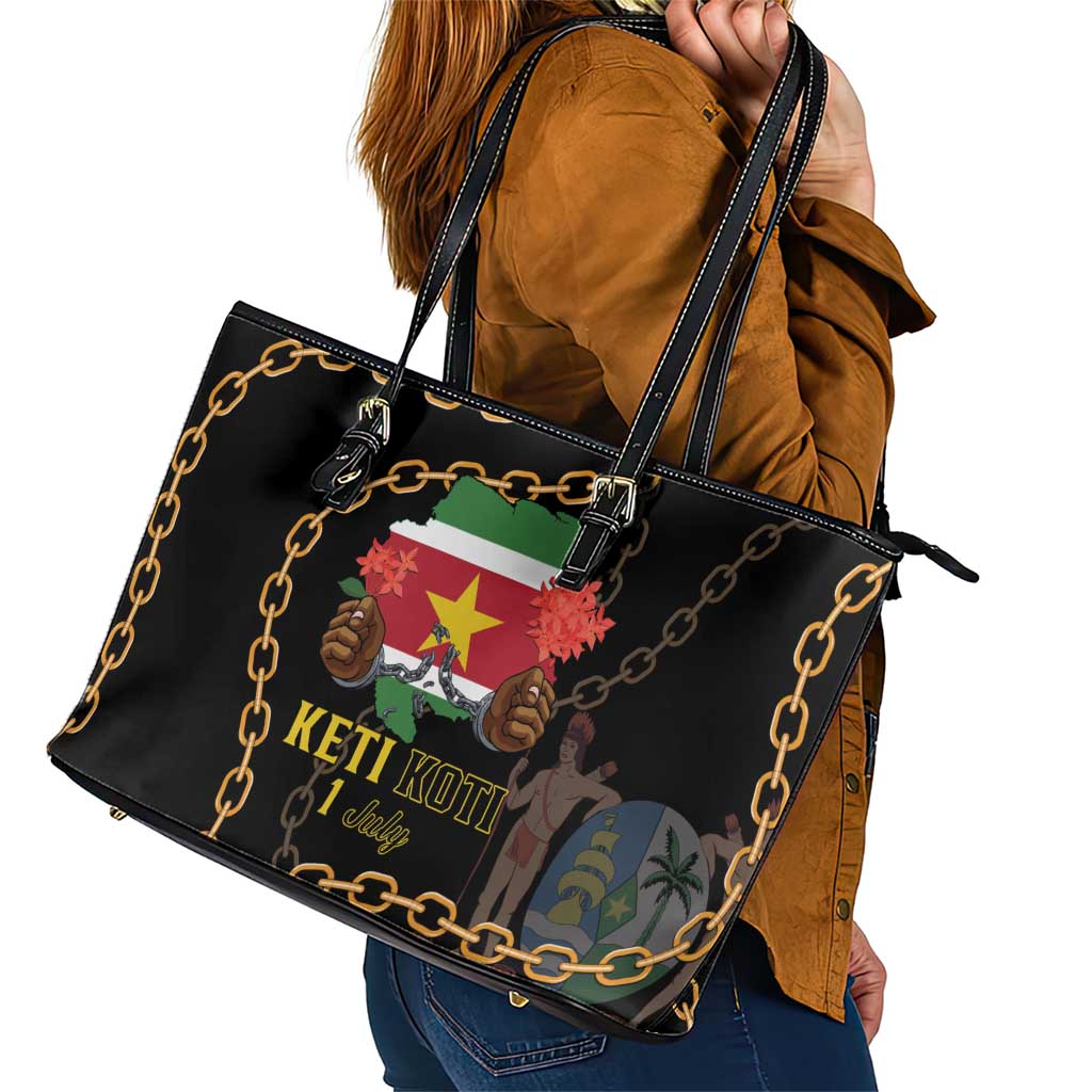 Suriname Keti Koti Leather Tote Bag Kettingsnijden Prisiri Manspasi LT01