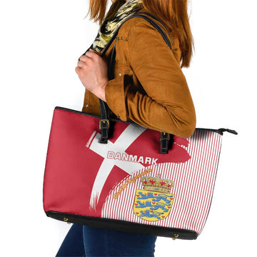 Danmark 2024 Football Leather Tote Bag We are Red We are White We are Danish Dynamite LT01