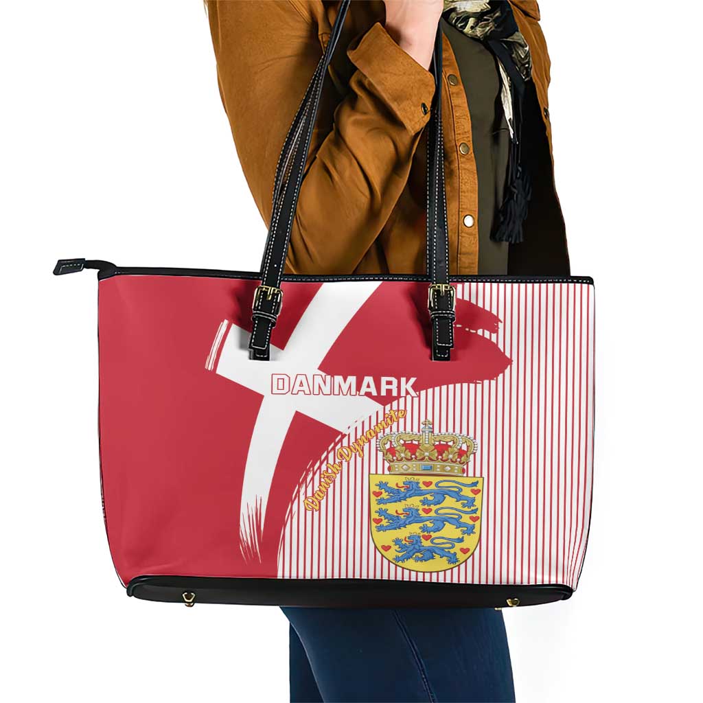 Danmark 2024 Football Leather Tote Bag We are Red We are White We are Danish Dynamite LT01