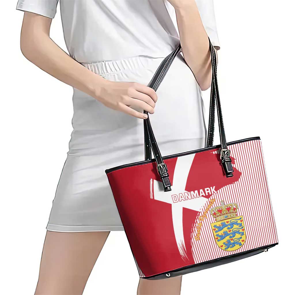 Danmark 2024 Football Leather Tote Bag We are Red We are White We are Danish Dynamite LT01
