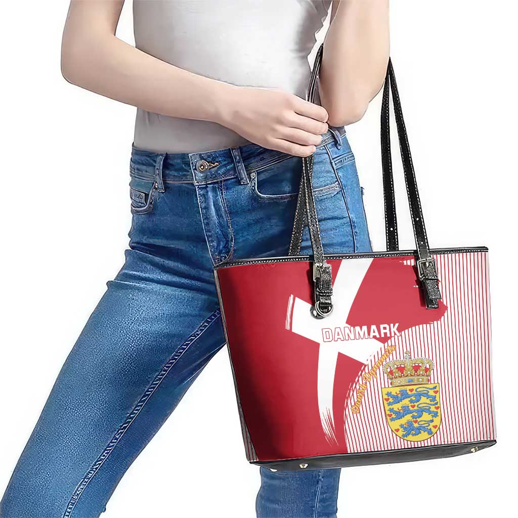 Danmark 2024 Football Leather Tote Bag We are Red We are White We are Danish Dynamite LT01