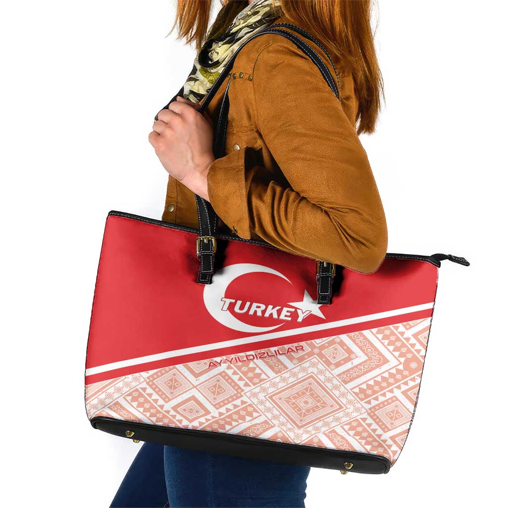 Turkey 2024 Football Leather Tote Bag Ay Yldzllar Biz Bitti Demeden Bitmez LT01