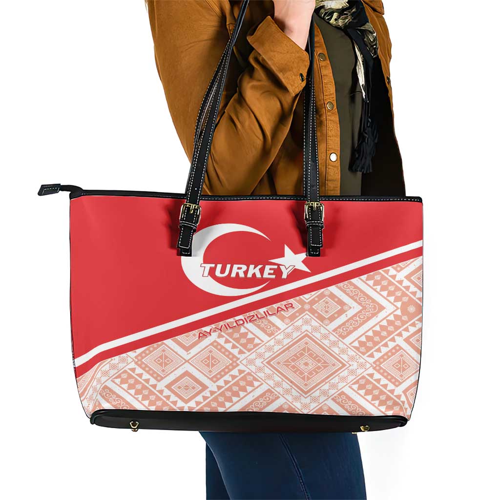 Turkey 2024 Football Leather Tote Bag Ay Yldzllar Biz Bitti Demeden Bitmez LT01