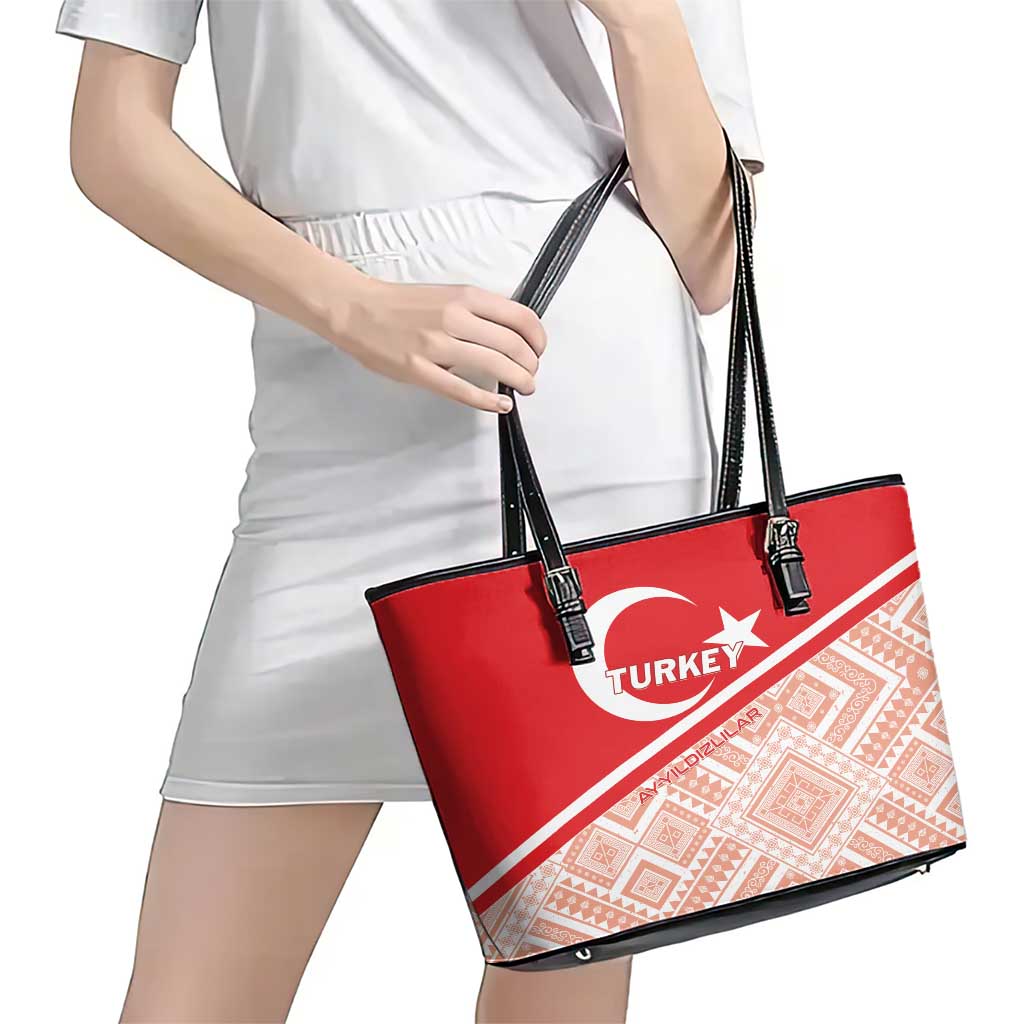 Turkey 2024 Football Leather Tote Bag Ay Yldzllar Biz Bitti Demeden Bitmez LT01