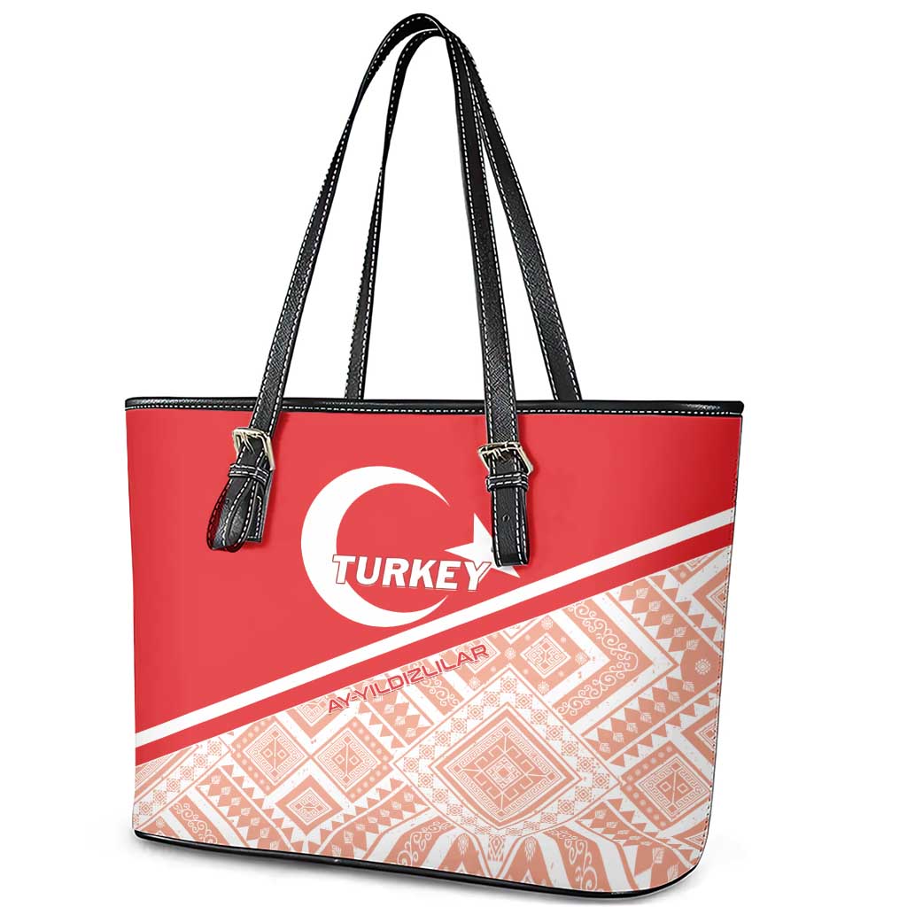 Turkey 2024 Football Leather Tote Bag Ay Yldzllar Biz Bitti Demeden Bitmez LT01