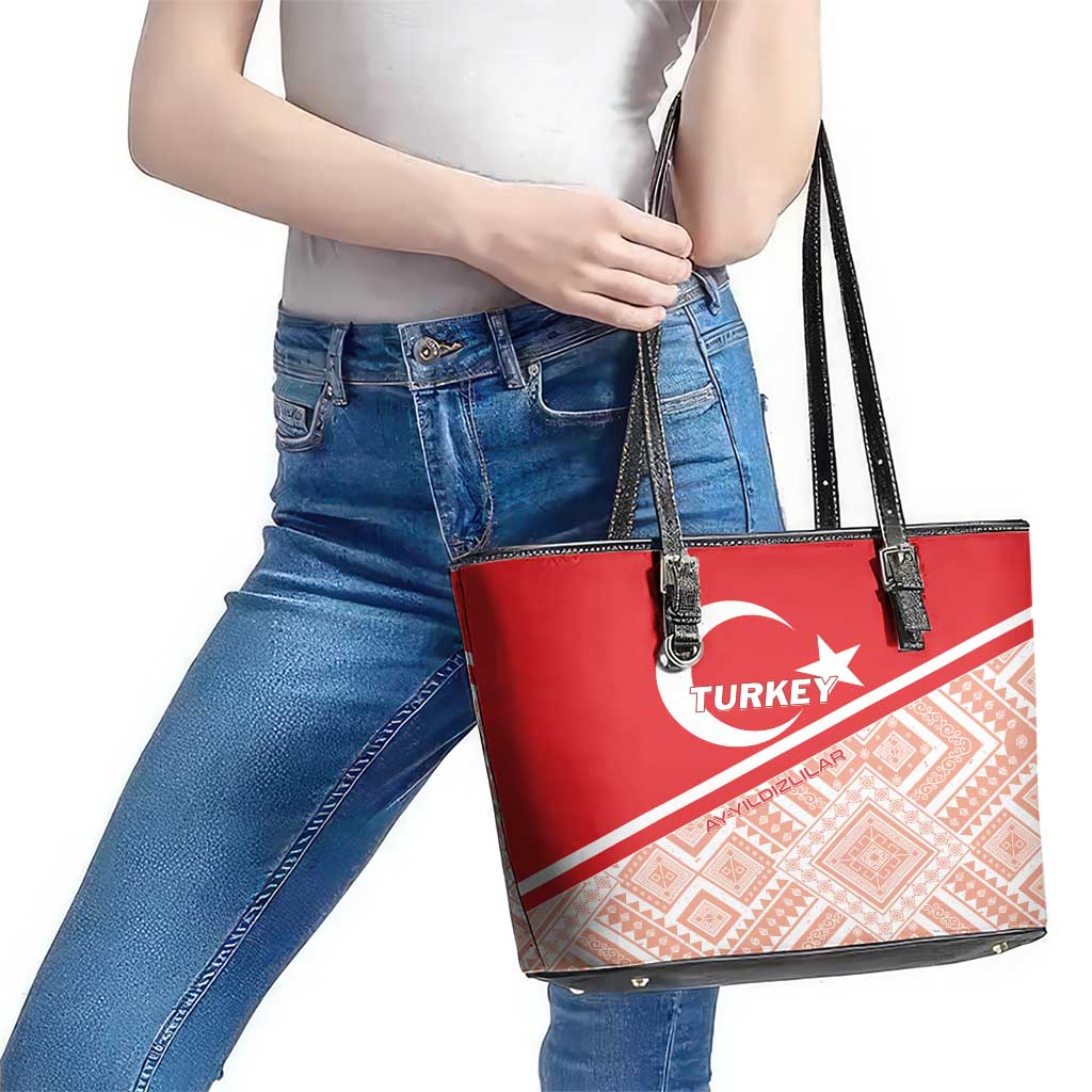 Turkey 2024 Football Leather Tote Bag Ay Yldzllar Biz Bitti Demeden Bitmez LT01
