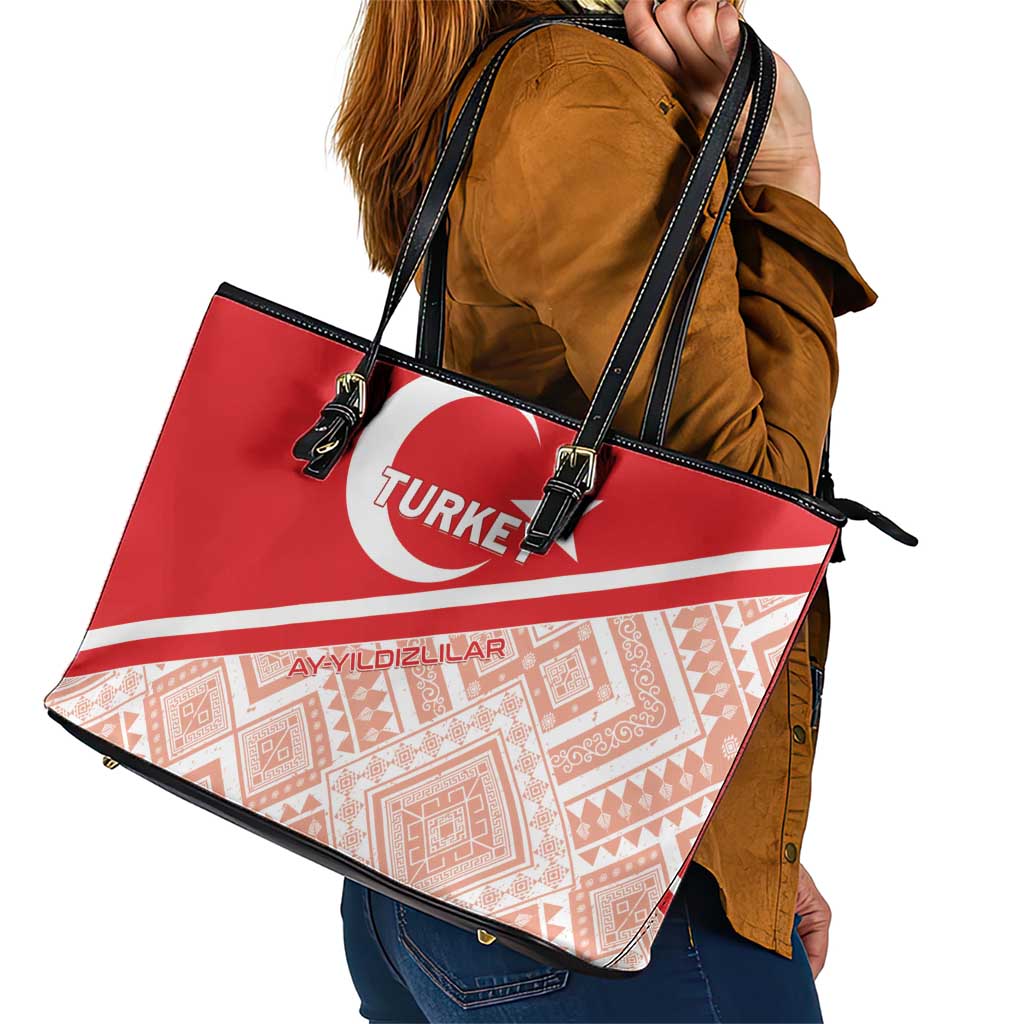 Turkey 2024 Football Leather Tote Bag Ay Yldzllar Biz Bitti Demeden Bitmez LT01