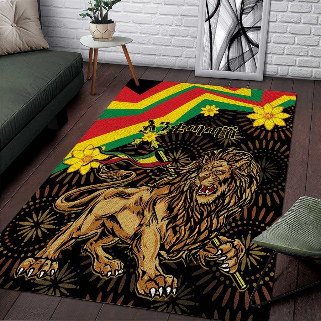Enkutatash Ethiopia New Year Area Rug Lion of Judah Adey Abeba Flower LT01