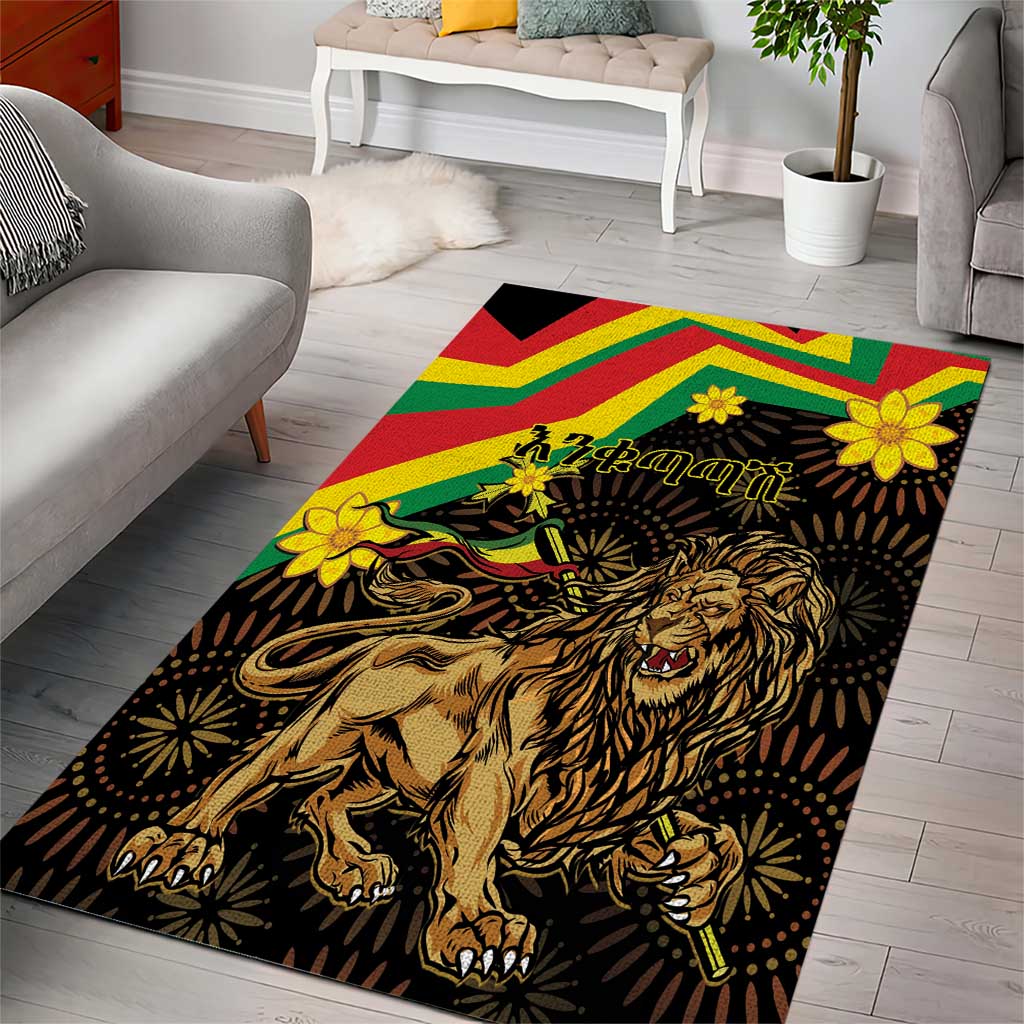 Enkutatash Ethiopia New Year Area Rug Lion of Judah Adey Abeba Flower LT01