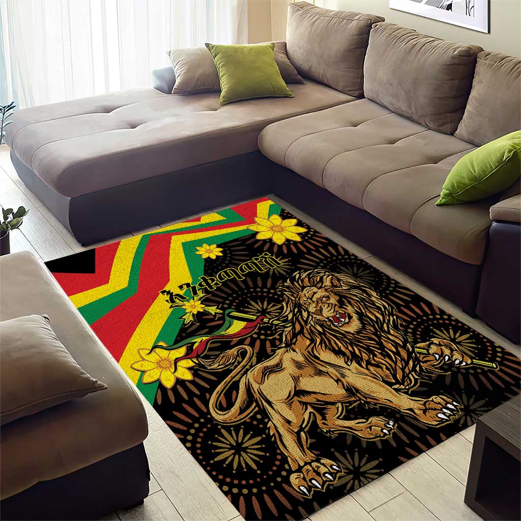 Enkutatash Ethiopia New Year Area Rug Lion of Judah Adey Abeba Flower LT01