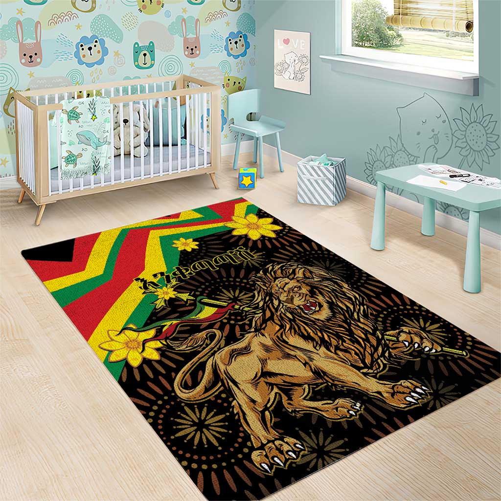 Enkutatash Ethiopia New Year Area Rug Lion of Judah Adey Abeba Flower LT01