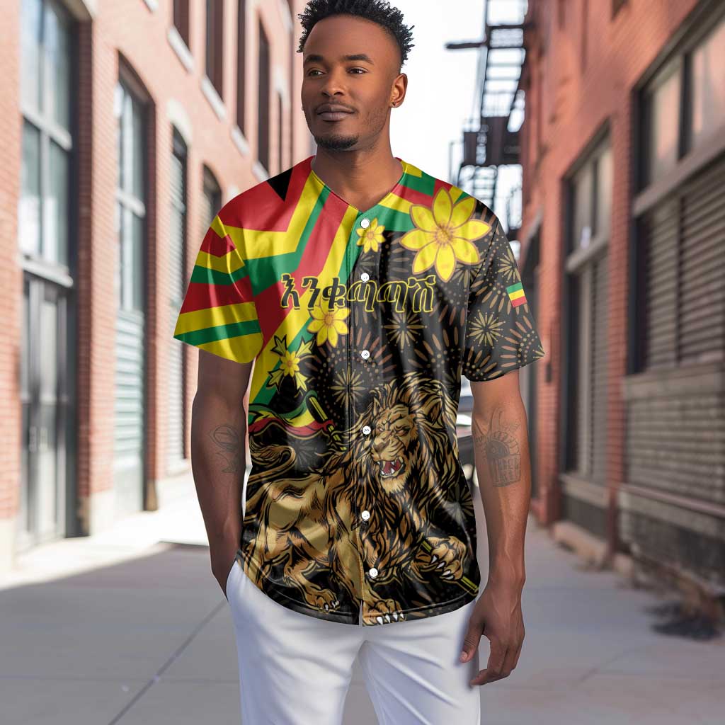 Enkutatash Ethiopia New Year Baseball Jersey Lion of Judah Adey Abeba Flower LT01