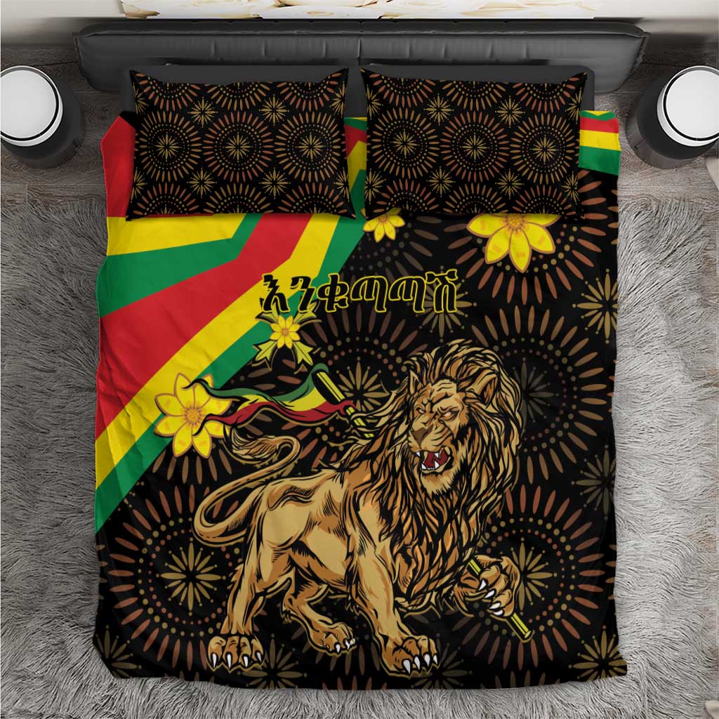 Enkutatash Ethiopia New Year Bedding Set Lion of Judah Adey Abeba Flower LT01
