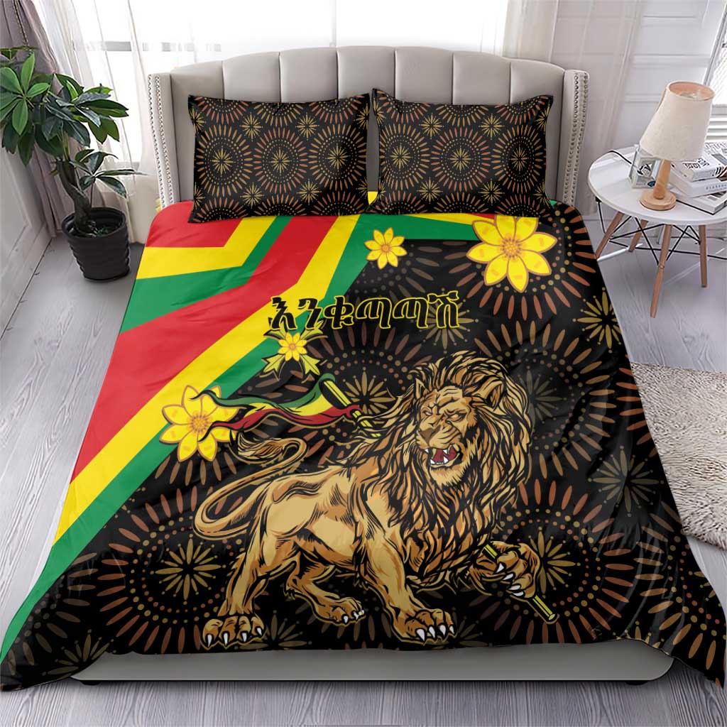 Enkutatash Ethiopia New Year Bedding Set Lion of Judah Adey Abeba Flower LT01