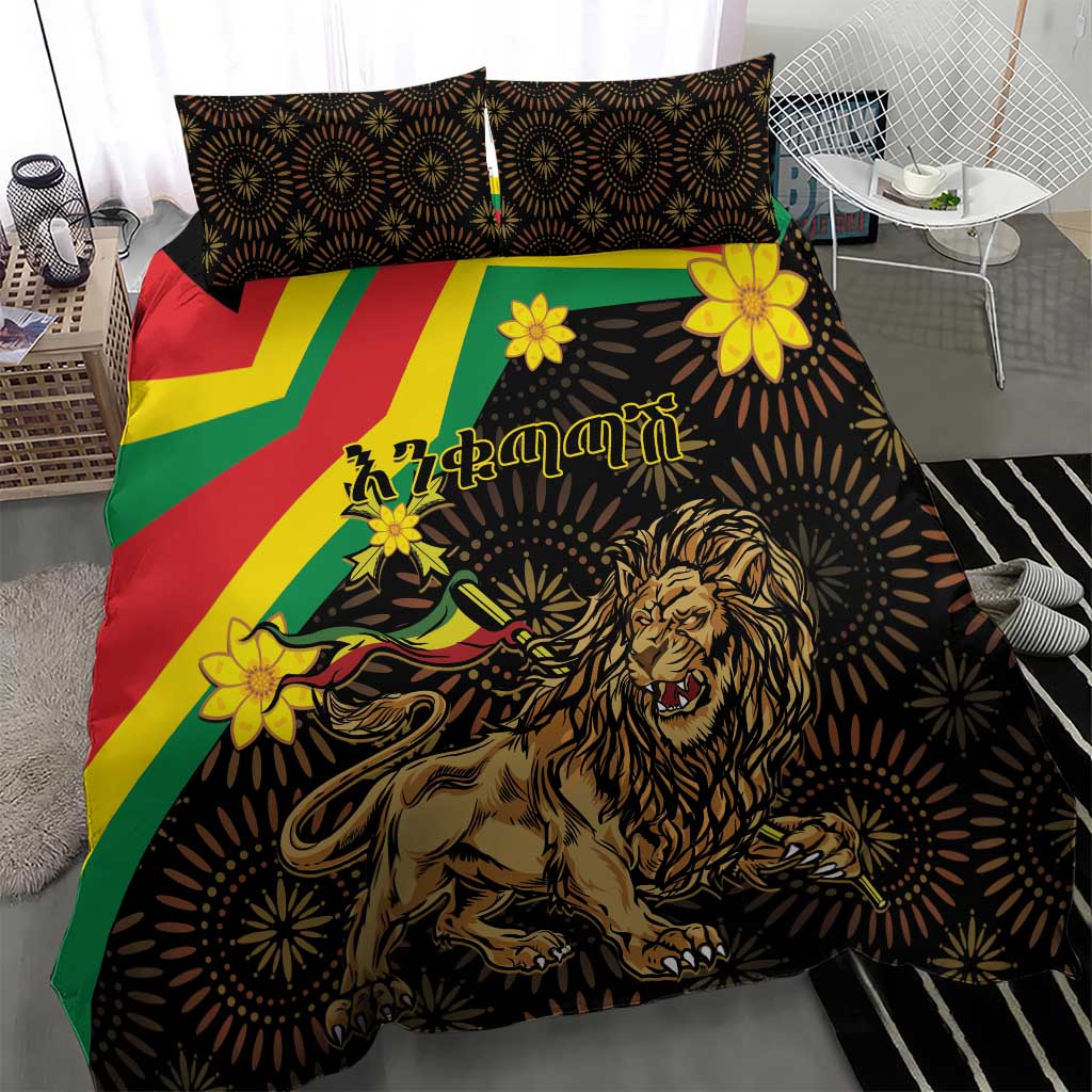 Enkutatash Ethiopia New Year Bedding Set Lion of Judah Adey Abeba Flower LT01