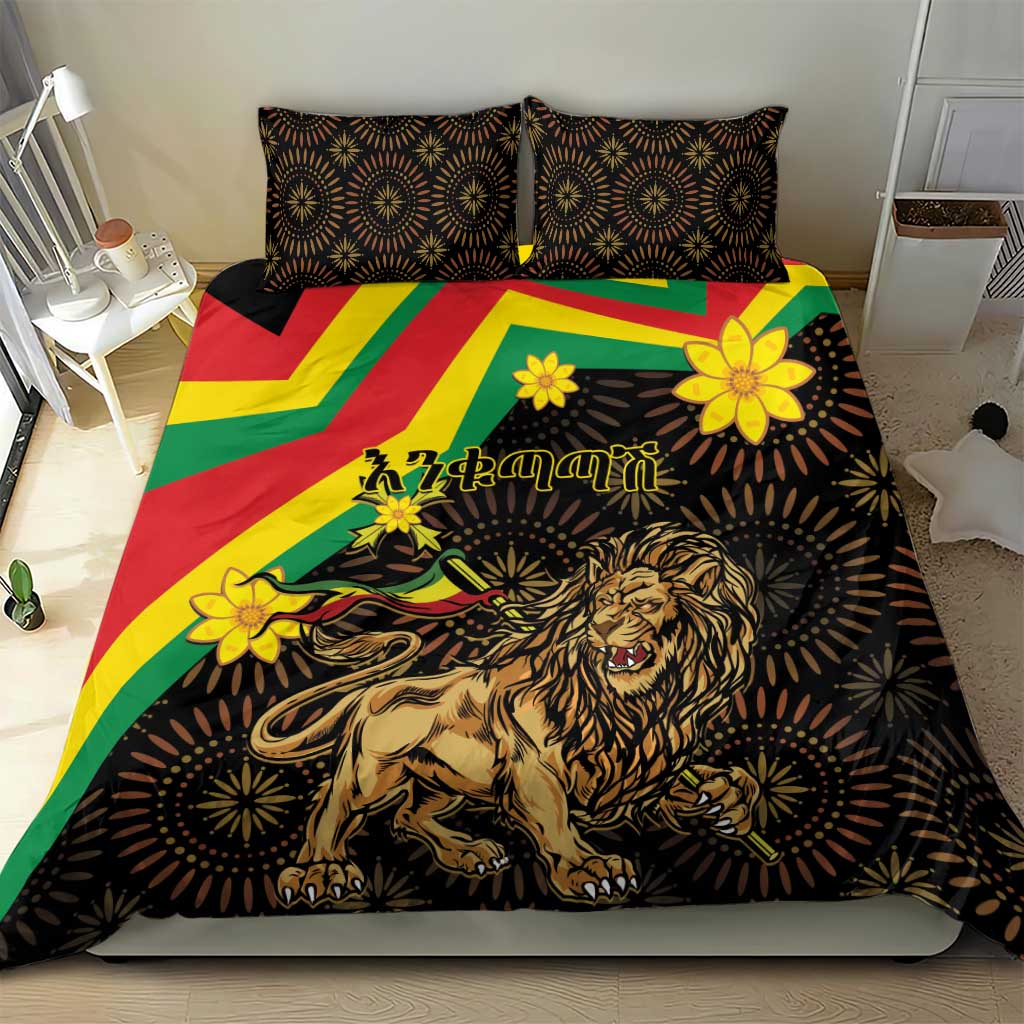 Enkutatash Ethiopia New Year Bedding Set Lion of Judah Adey Abeba Flower LT01