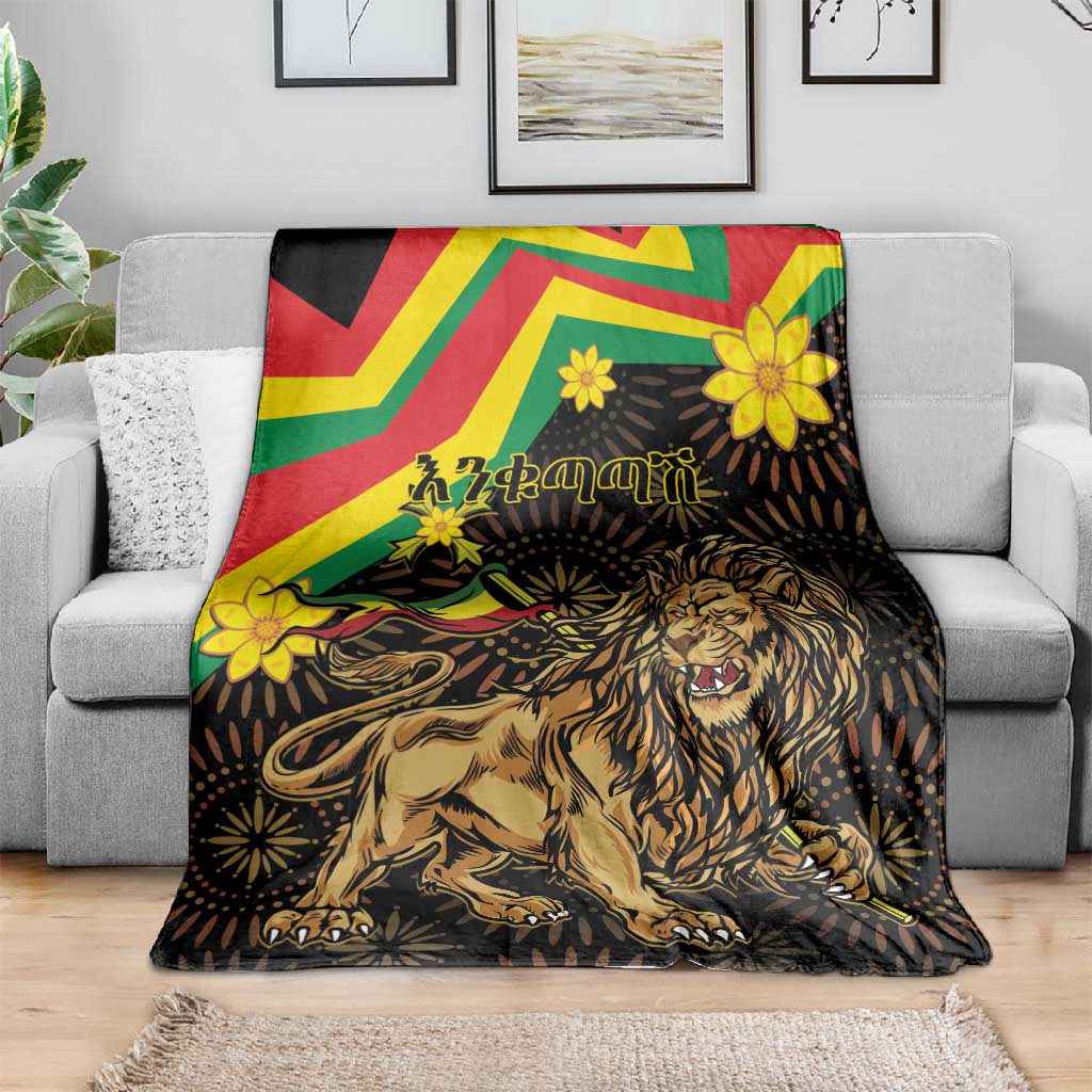 Enkutatash Ethiopia New Year Blanket Lion of Judah Adey Abeba Flower LT01