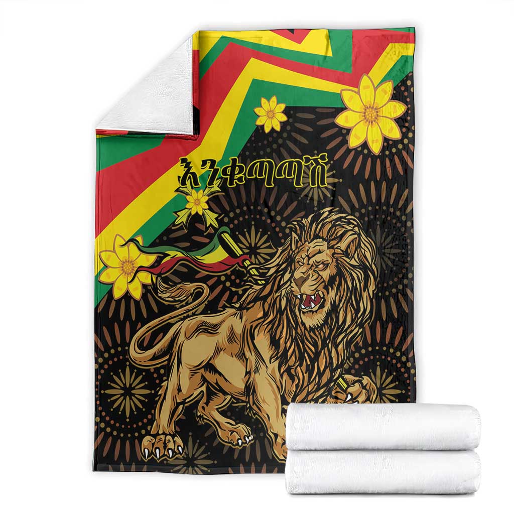 Enkutatash Ethiopia New Year Blanket Lion of Judah Adey Abeba Flower LT01