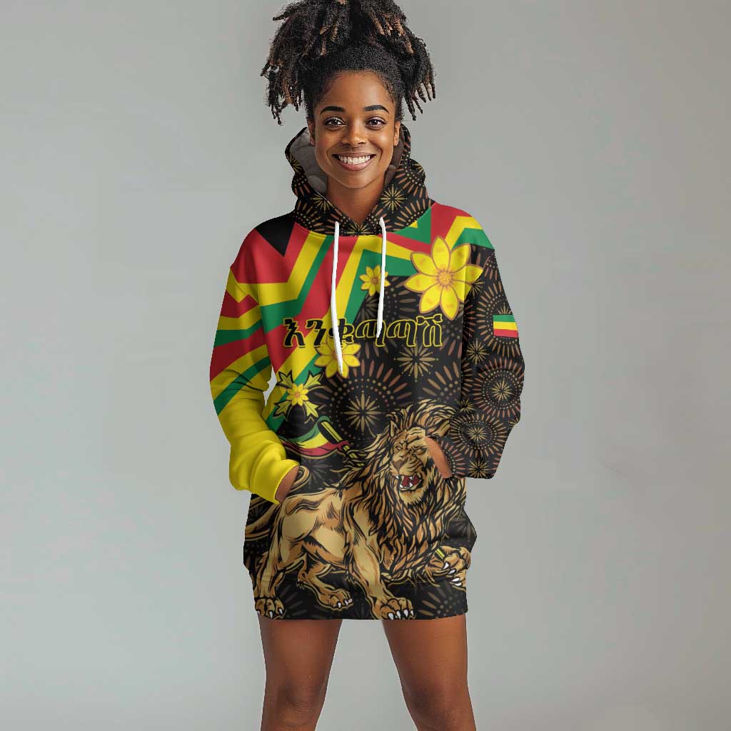 Enkutatash Ethiopia New Year Hoodie Dress Lion of Judah Adey Abeba Flower LT01
