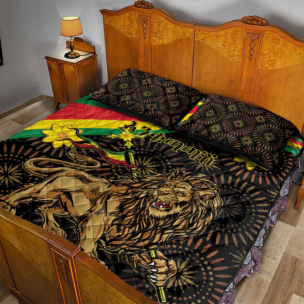 Enkutatash Ethiopia New Year Quilt Bed Set Lion of Judah Adey Abeba Flower LT01