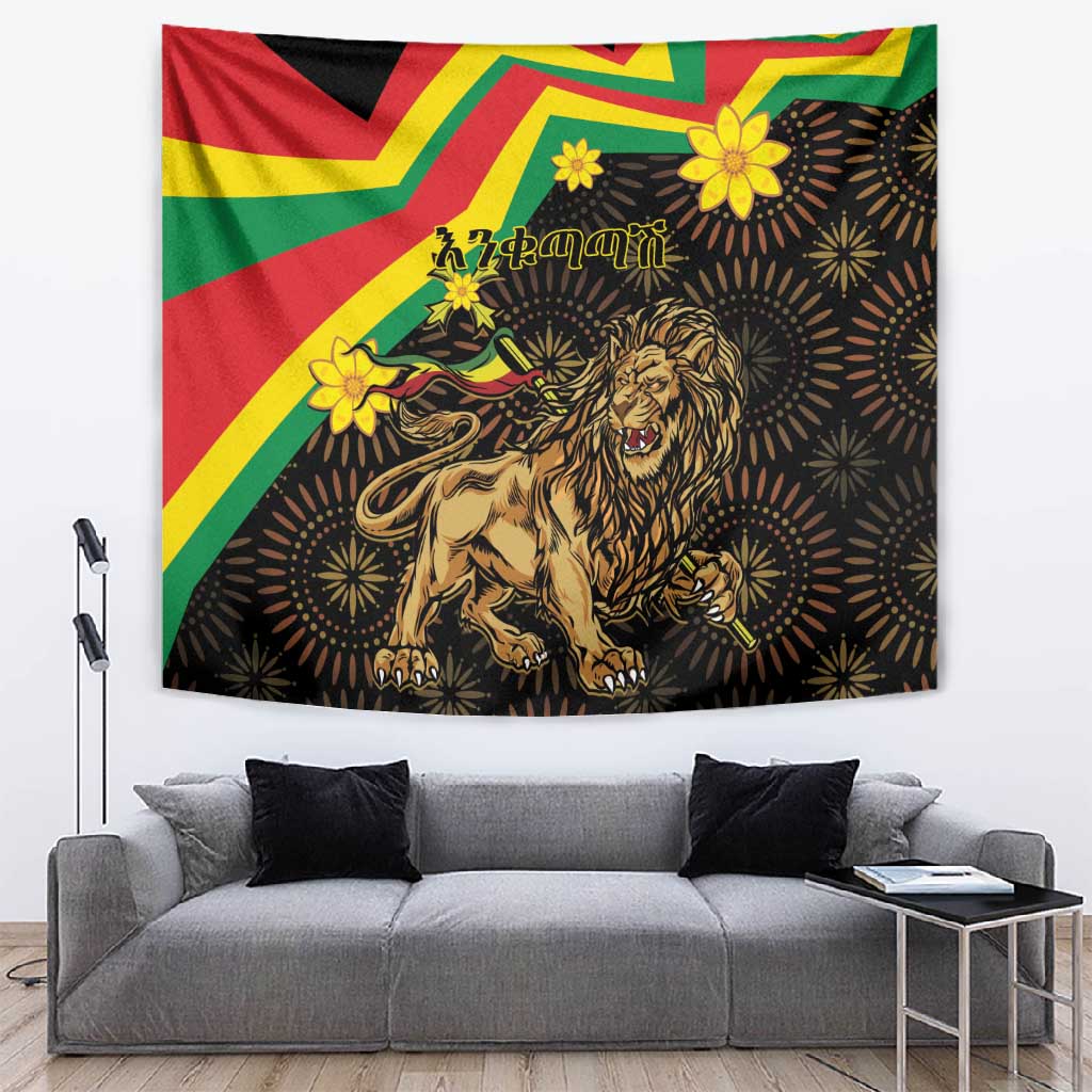 Enkutatash Ethiopia New Year Tapestry Lion of Judah Adey Abeba Flower LT01