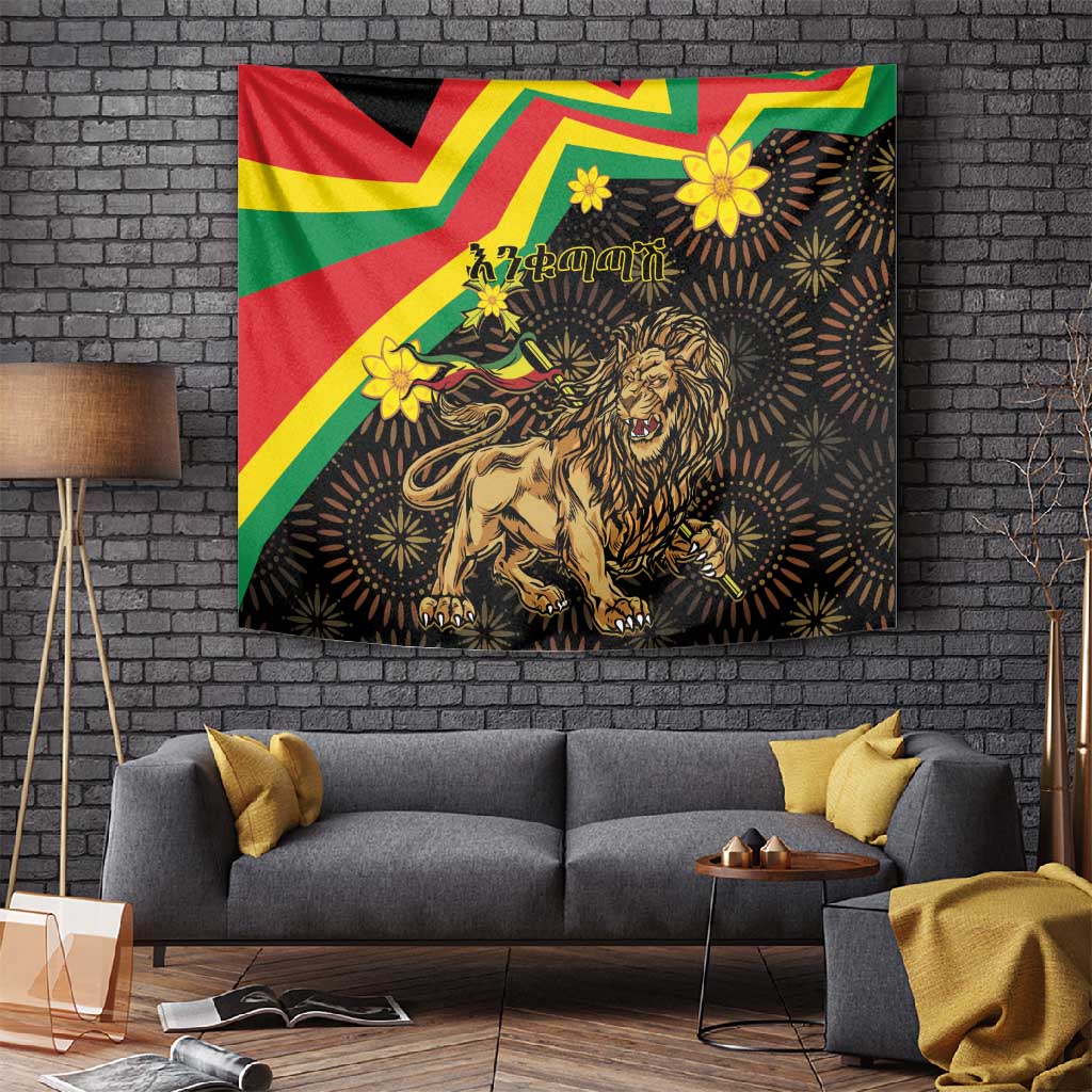 Enkutatash Ethiopia New Year Tapestry Lion of Judah Adey Abeba Flower LT01