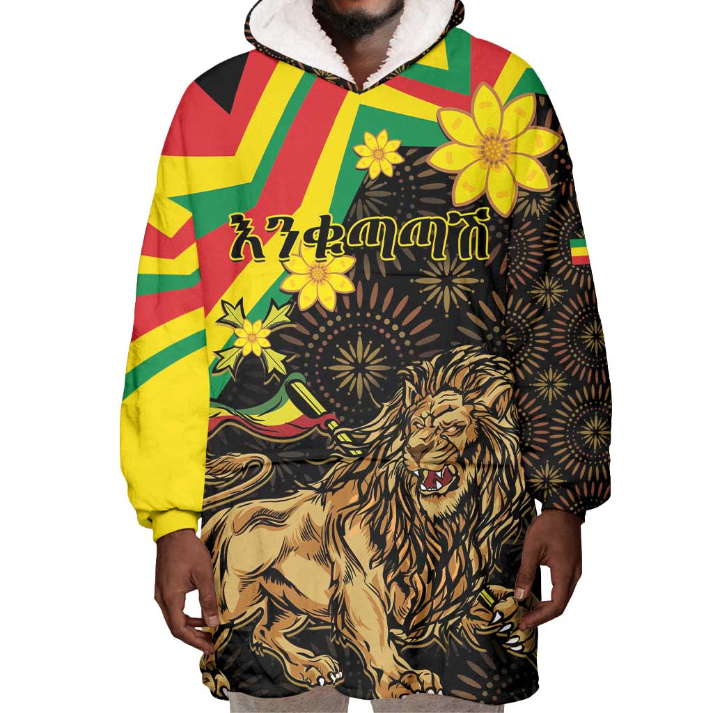 Enkutatash Ethiopia New Year Wearable Blanket Hoodie Lion of Judah Adey Abeba Flower LT01